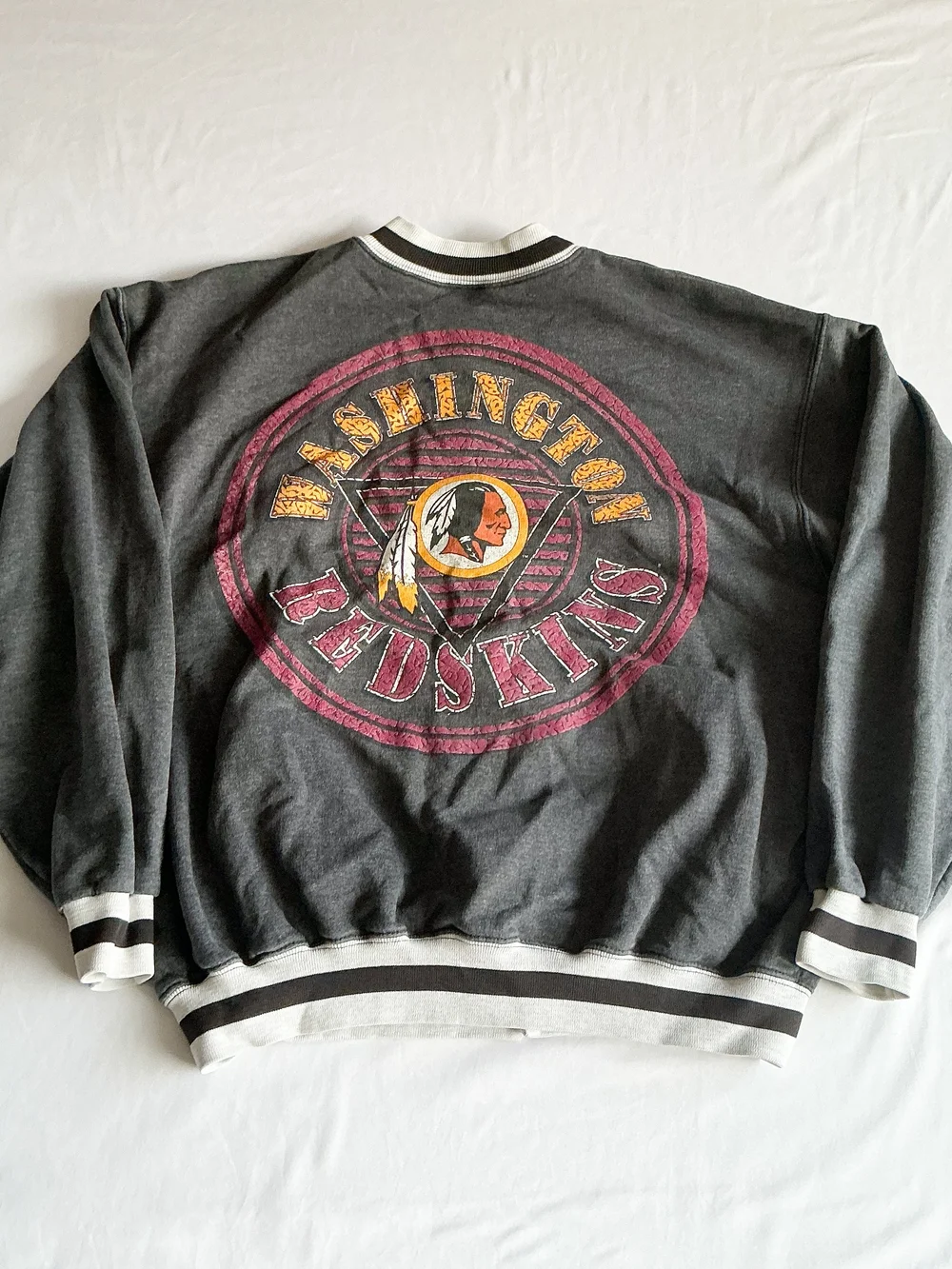 Vintage Washington Redskins NFL Football Gray Snap Letter Jacket Size XL Youth